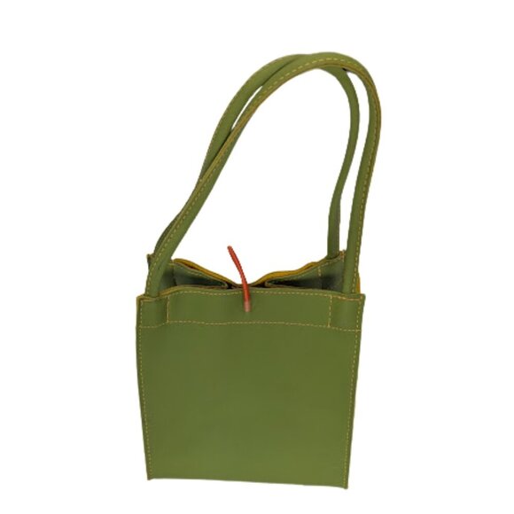 Mod Minimalist Vinyl Tote Bag Alan Stuart New York Green Structured Shoulder Bag - Picture 3 of 11